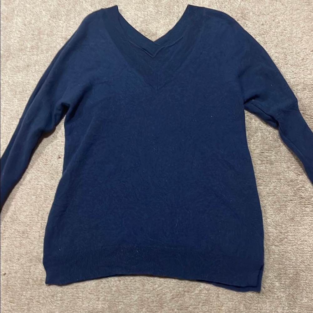 Navy V-Neck Women's Cashmere Sweater S